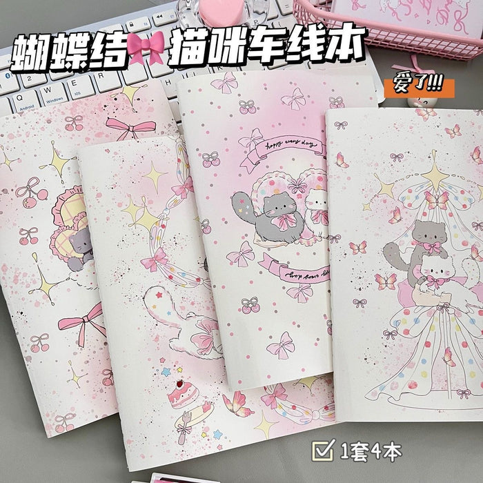 Wholesale Cartoon Bow Cat Notebook A5 Thick Lined Workbook for Students Daily Use MOQ≥4