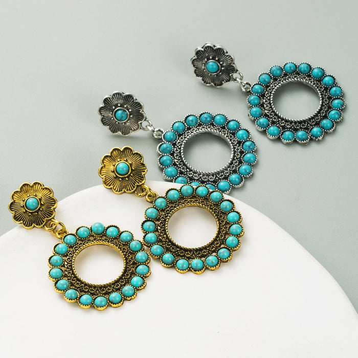 Wholesale Retro Bohemian ethnic style elegant silver needle earrings