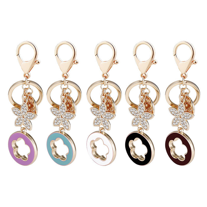 Wholesale Diamond Oil Drop Clover Alloy Keychain JDC-KC-CH115