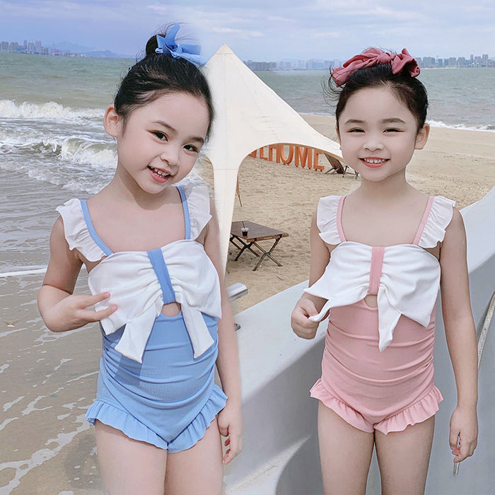 Wholesale Children's Swimwear Girls Children's One-piece Hot Spring Swimwear Small Fresh Bow Professional Swimwear