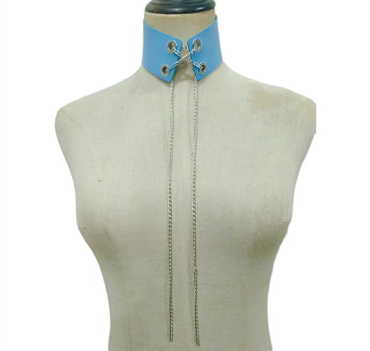 Wholesale New metal chain strap necklace necklace with PU leather collar, cute punk collar necklace accessories
