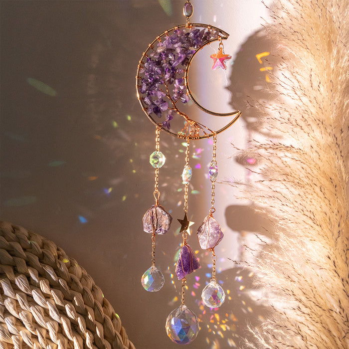 Wholesale Moon and Sun Catcher Amethyst Crystal Wind Chime Home Decor