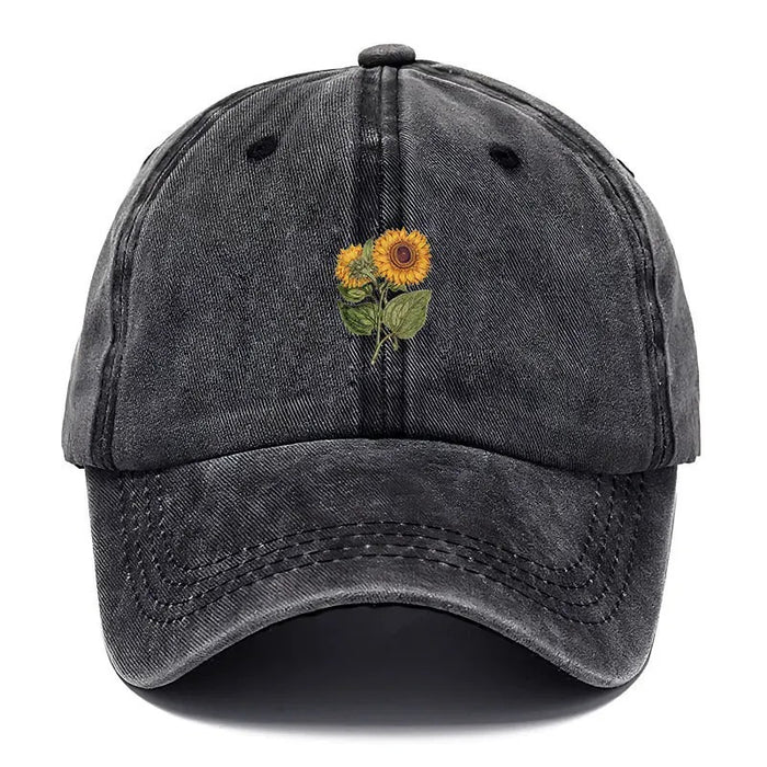 Wholesale Washed Distressed Baseball Cap With Sunflower Embroidery Forest Style Adjustable Hat For Women
