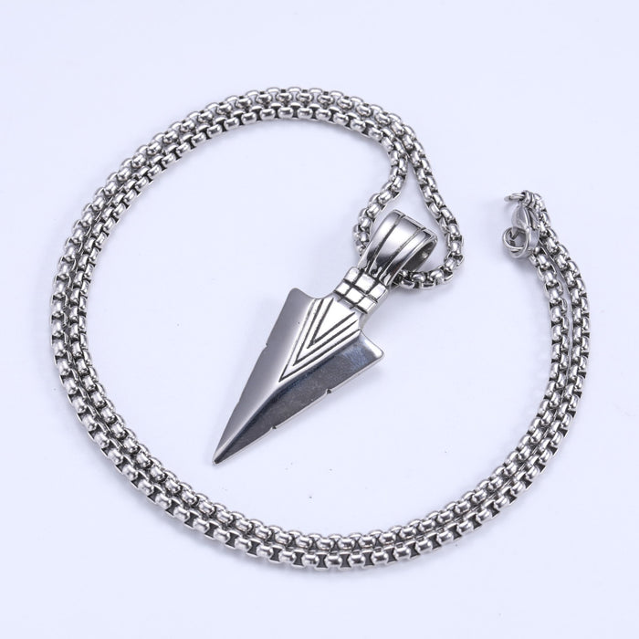 Wholesale Personalized triangular spearhead pendant, street fashion titanium steel necklace, sweater chain