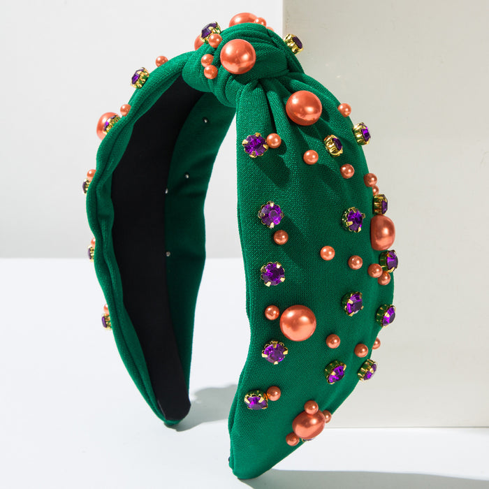 Wholesale Mardi Gras Colorful Beaded Knot Headband