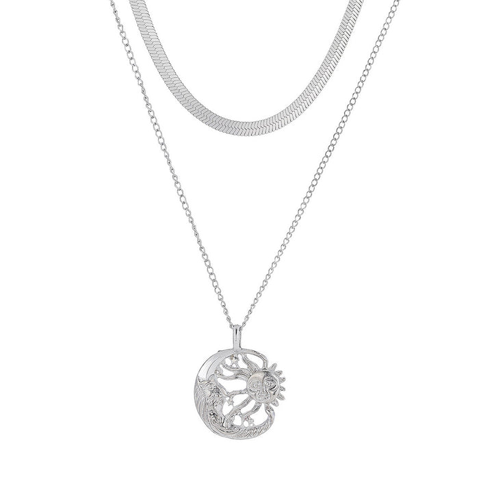 Wholesale Fashion and minimalist accessories, sun and moon disc pendant necklace, personalized multi-layer layered collarbone chain