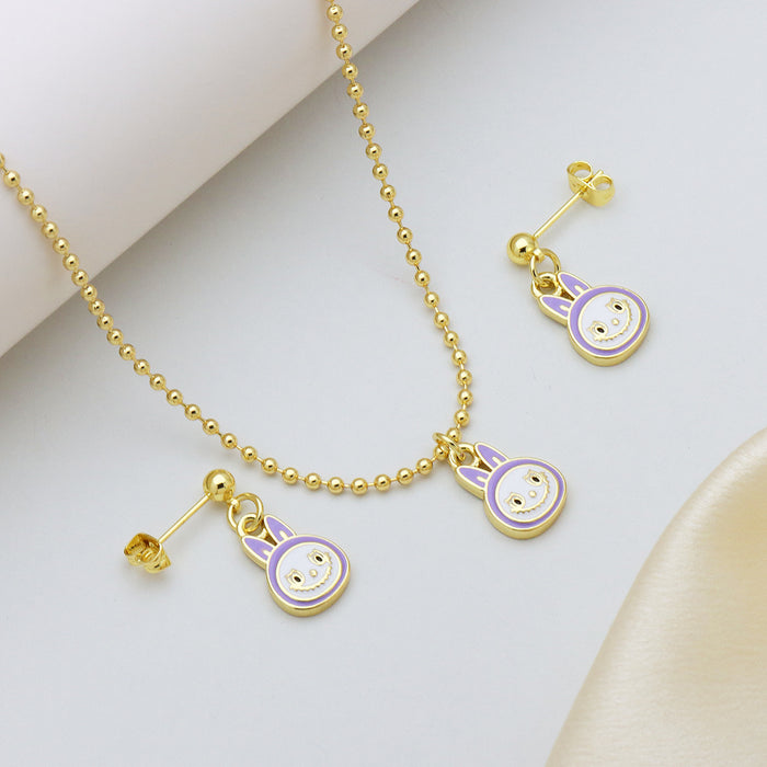 Wholesale Cartoon Cat Color Dripping Oil Brass Pendant Pendant Ball Chain Cute Earrings Set