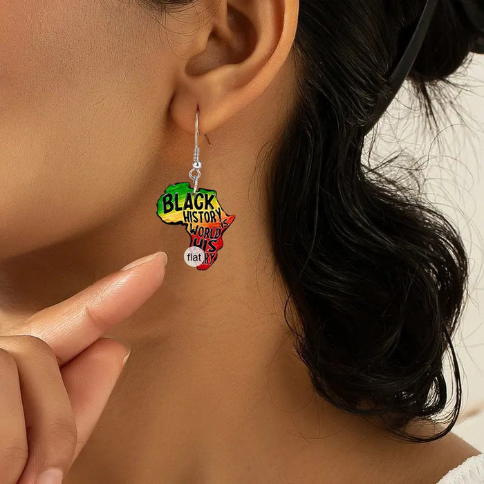 Wholesale Trendy Acrylic Earrings - Black History Africa Map Print 2D Double Sided Boutique MOQ≥2 Resale