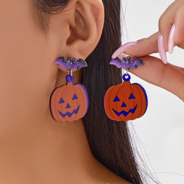 Wholesale  Creative Bat Pumpkin  Ghost Asymmetrical Acrylic Earrings