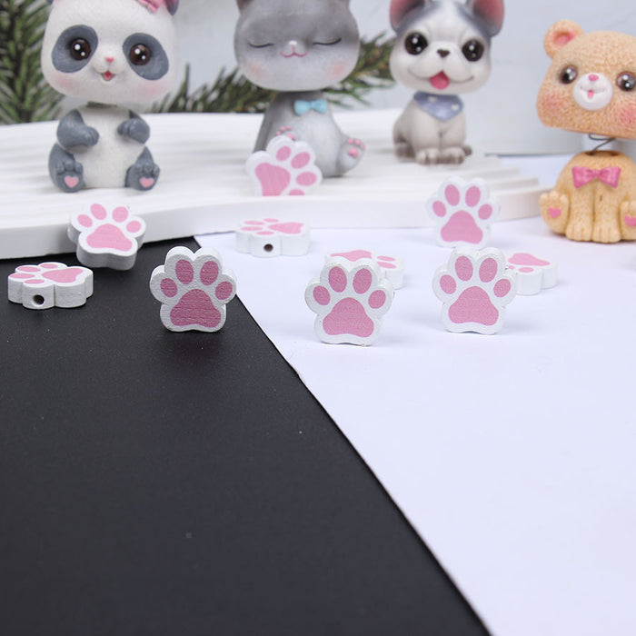 Wholesale 50PCS Dog Paw Pink Black Cat Paw Bone Wooden Beads JDC-BDS-TianYue020