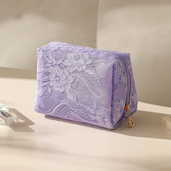 Wholesale Fashion Lace Makeup Bag Small Travel Cosmetic Pouch Beige Nylon Boutique Resale
