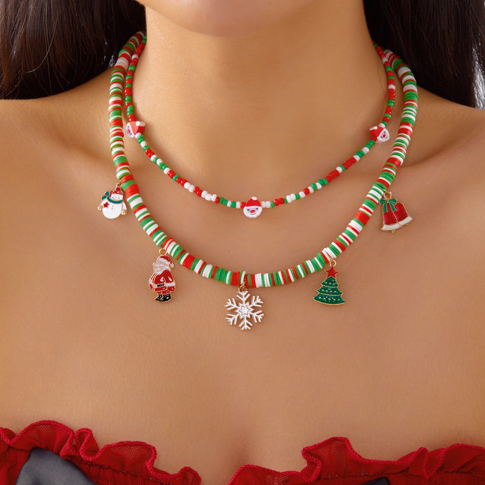 Wholesale Christmas Santa Snowman Pendant Necklace Travel Souvenir Jewelry Accessory Gift