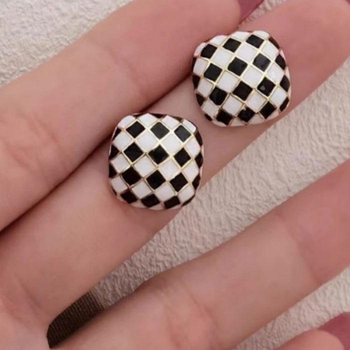 Wholesale Square Checkerboard Alloy Earrings JDC-ES-Chengx006