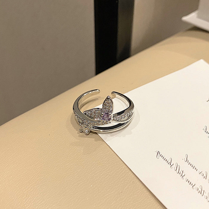 Wholesale Exquisite niche zircon butterfly diamond ring with minimalist layering style and versatile ring accessories