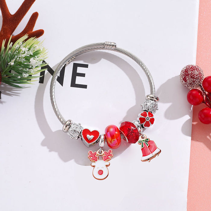 Wholesale Stainless Steel Christmas Bracelet with Elk Bell Charm Trendy Travel Souvenir Jewelry MOQ≥2