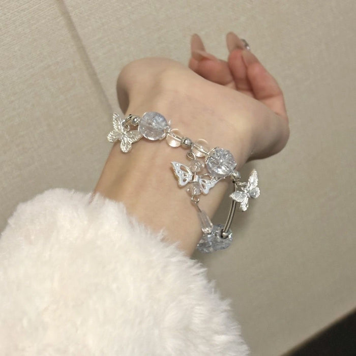 Wholesale New niche ice transparent bead butterfly bracelet, fashionable and versatile bracelet