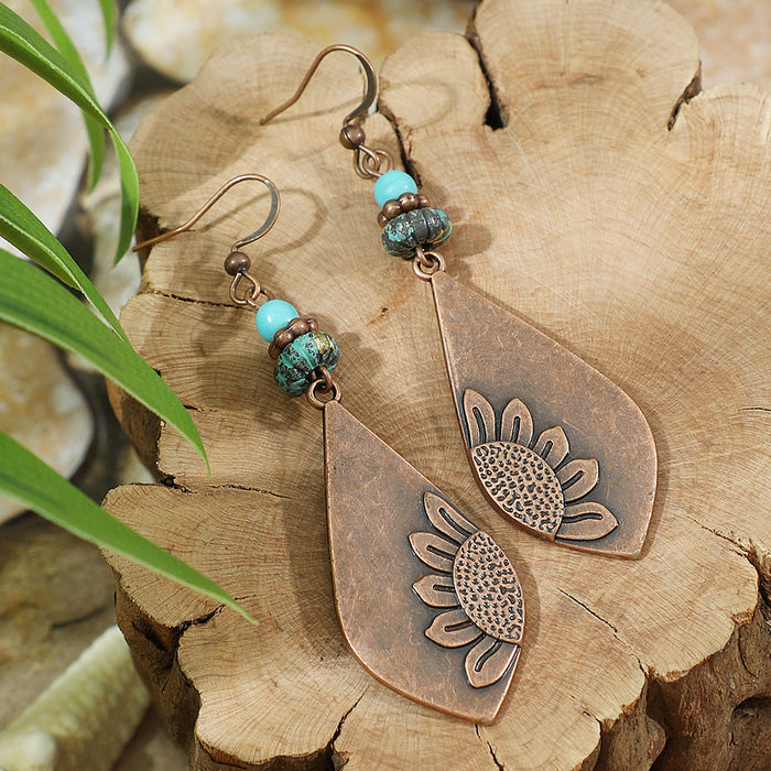 Wholesale Retro Bohemian Turquoise Tassel Earrings Zinc Alloy Fashion Accessory MOQ≥2