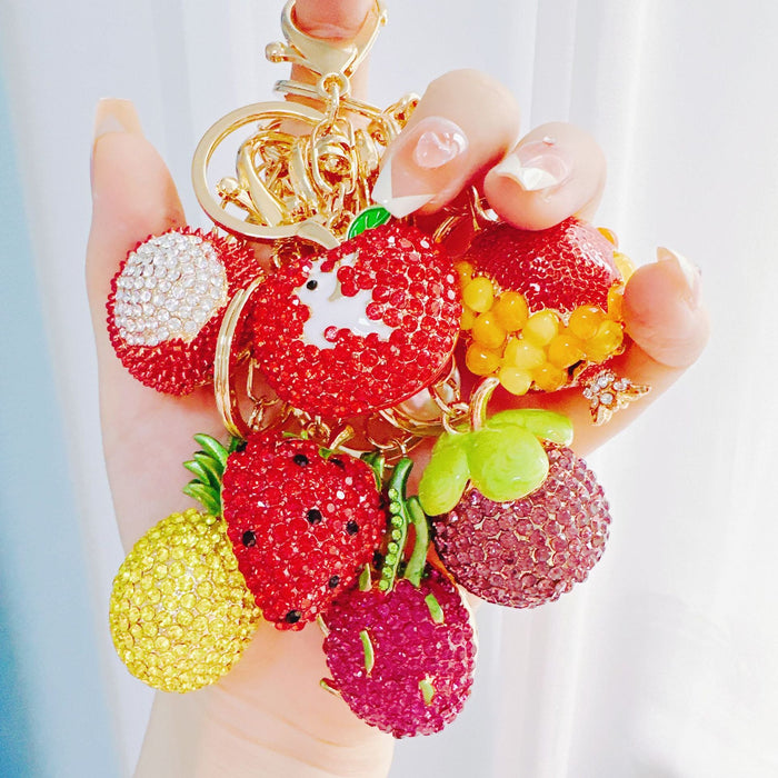 Wholesale Cute Rhinestone Strawberry Pineapple Fruit Alloy Keychain JDC-KC-ZhanLun003