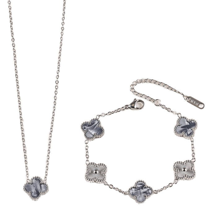 Wholesale Titanium Steel Four-Leaf Clover Three-Piece Jewelry Set: Bracelet,  Necklace,  and Earrings