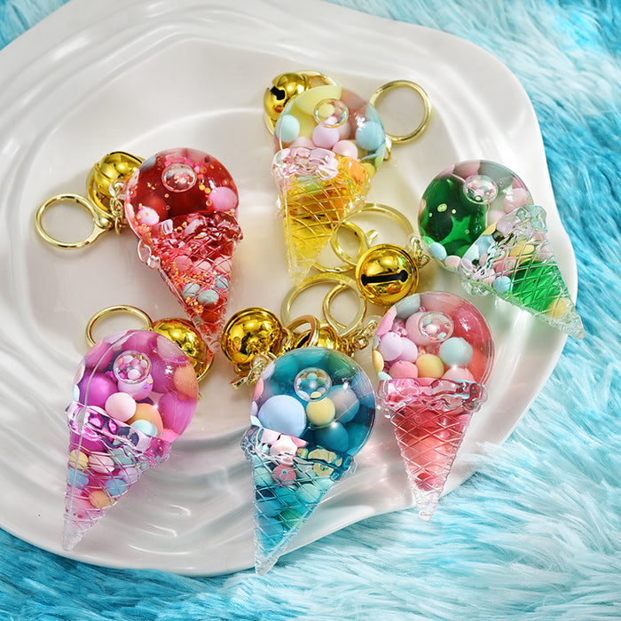 Wholesale Acrylic Oil-filled Ice Cream Beads Cartoon Keychain JDC-KC-ShuangD016