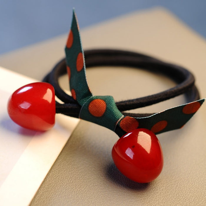 Wholesale Red Cherry Bow Hair Tie Ball Elastic Hair Band Headband Rubber Band Hair Accessories