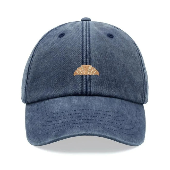 Wholesale Retro Croissant Print Washed Baseball Cap Trendy Adjustable Curved Brim Sun Hat For Everyday Wear