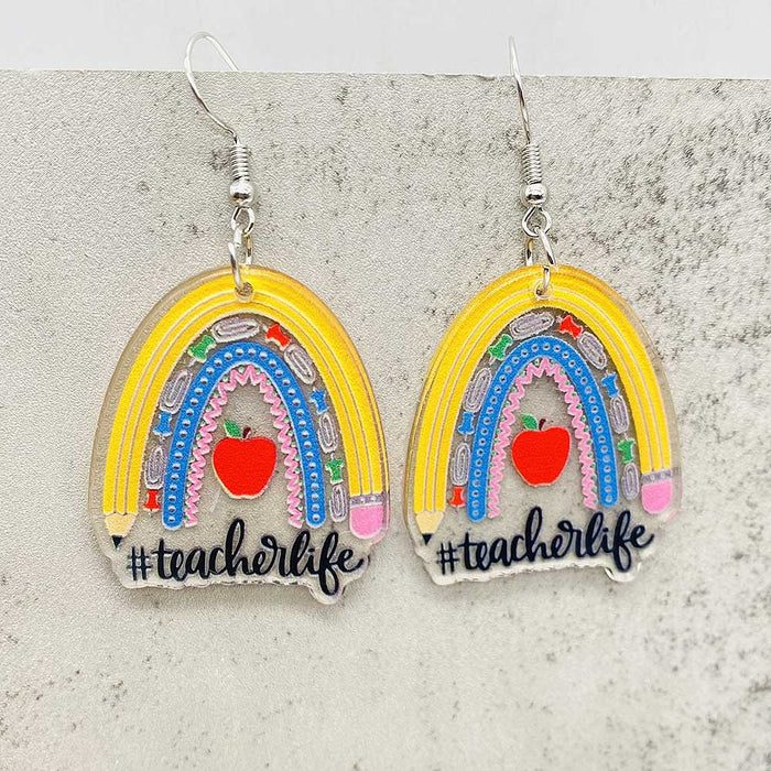 Wholesale Teacher' s Day Earrings Leopard Pencil Ruler Acrylic Earrings School Season Student Earrings Jewelry