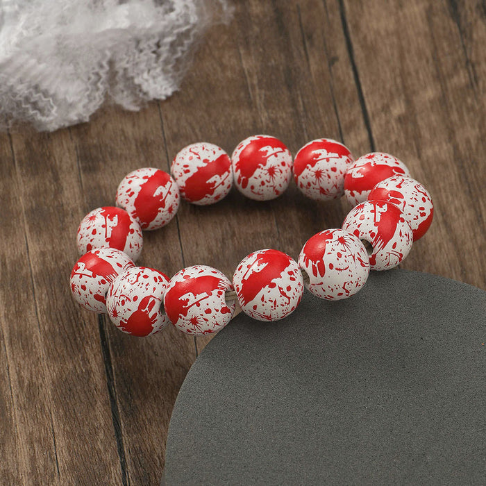 Wholesale Halloween Pumpkin Spider Printed Wooden Bead Bracelet JDC-BT-JunJie004