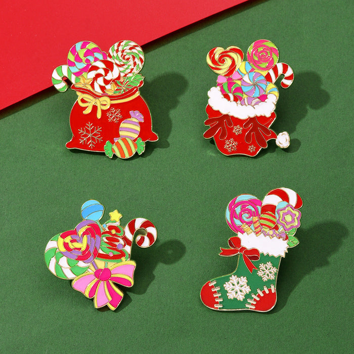 Wholesale Christmas cute badge brooch environmentally friendly zinc alloy imitation enamel drip oil Christmas candy  schoolbag decoration