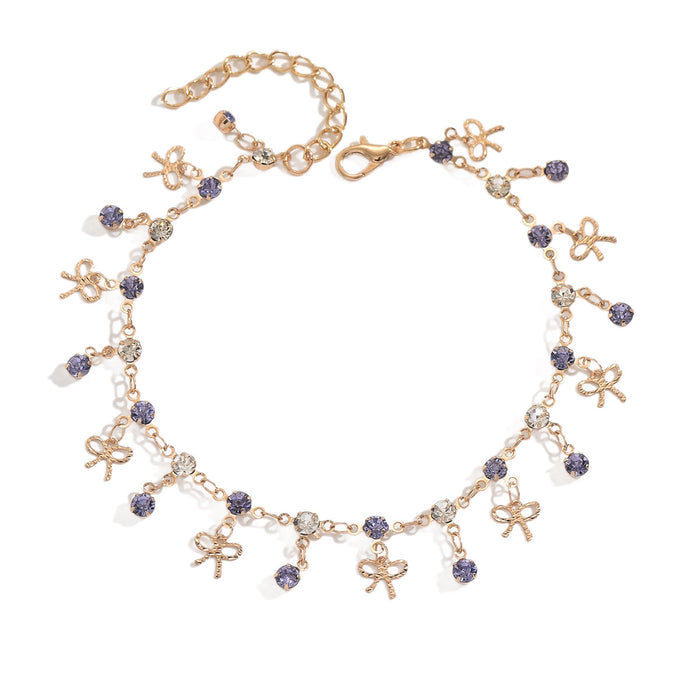 Wholesale Bohemian Rhinestone Bow Tassel Anklet Trendy Beach Vacation Fashion Accessory