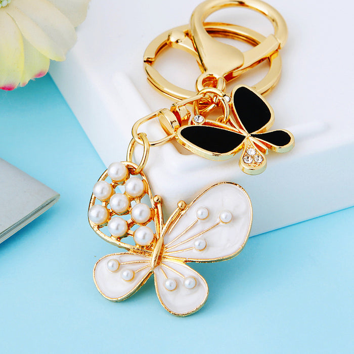 Wholesale Butterfly Car Keychain Pendant Metal Keychain Ring Creative New Diamond Pendant Gift