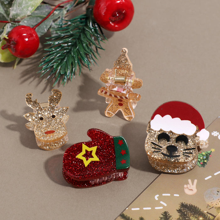 Wholesale Christmas Hair Clips Cute Gingerbread Man Snowman Elk Bell Plastic Hair Accessory For Party Gift