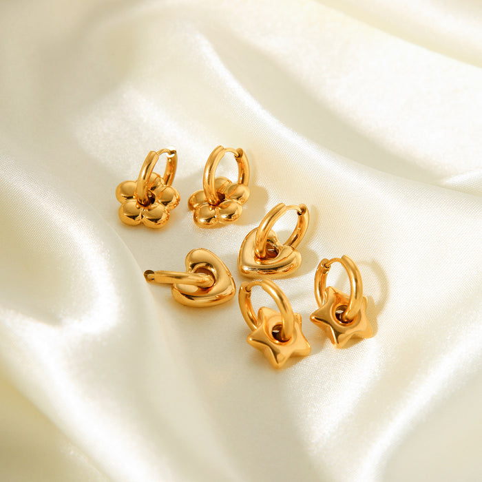 Wholesale Stainless Steel Flower Heart Earrings Women' s Love Flower Pendant