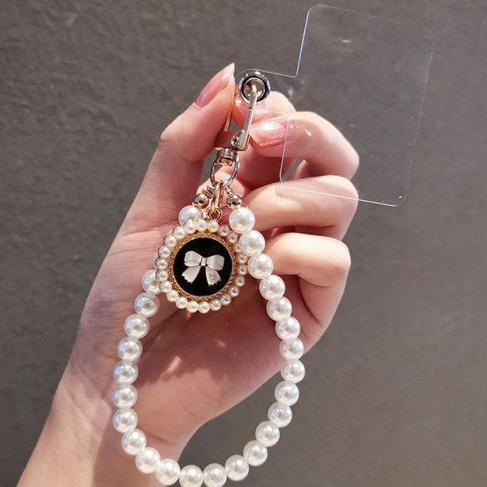 Wholesale Glass pearl bead mobile phone chain bow accessory pendant