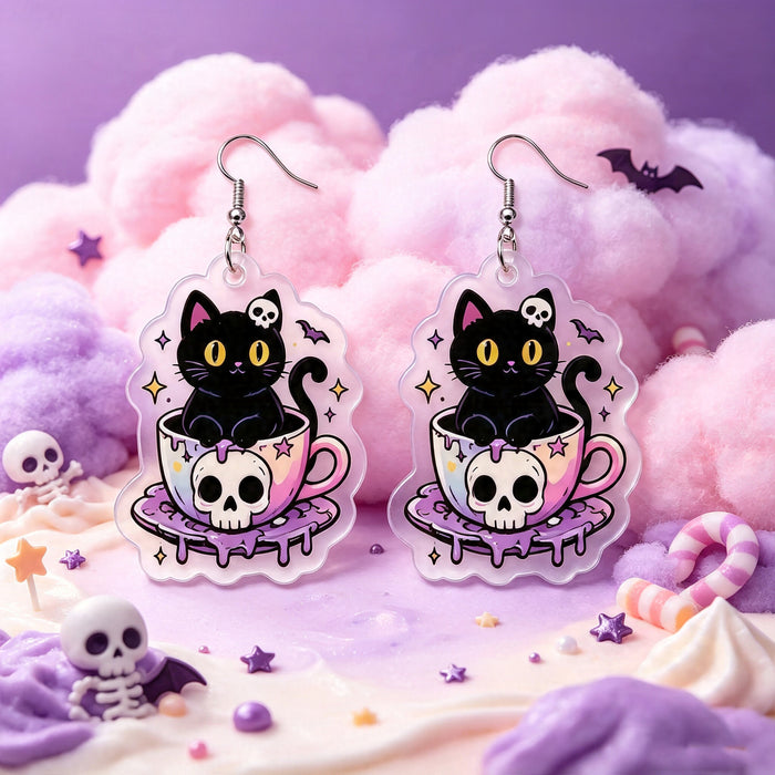 Wholesale  Cartoon Cat Skull 2D Acrylic Earrings Sweet Cool Fashion Jewelry Accessory Party Gift