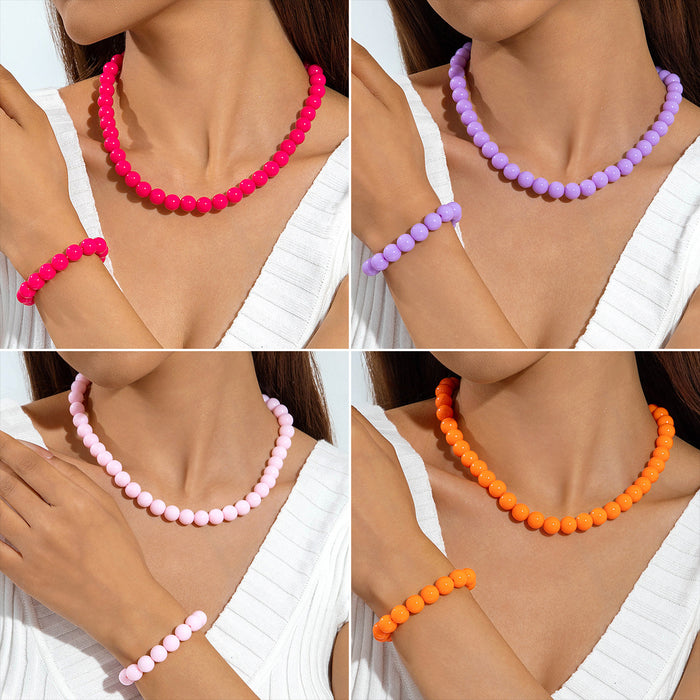 Wholesale Dopamine Candy Color Acrylic Beaded Necklace and Bracelet Set Jewelry Accessory MOQ≥5