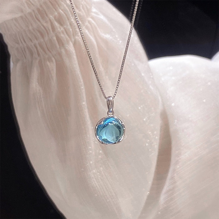 Wholesale Pink crystal necklace, light luxury, simple temperament, versatile collarbone chain, new style, round pendant accessory