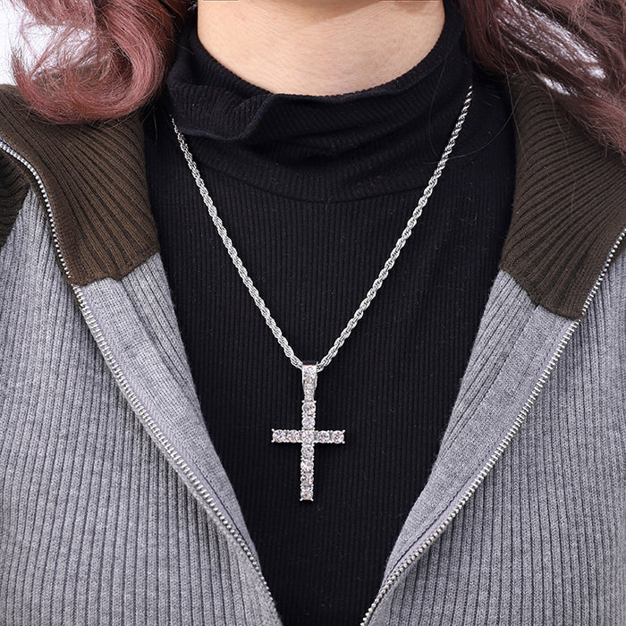 Wholesale Simple Cross Pendant Full Diamond Alloy Men's Necklace JDC-NE-QingR015