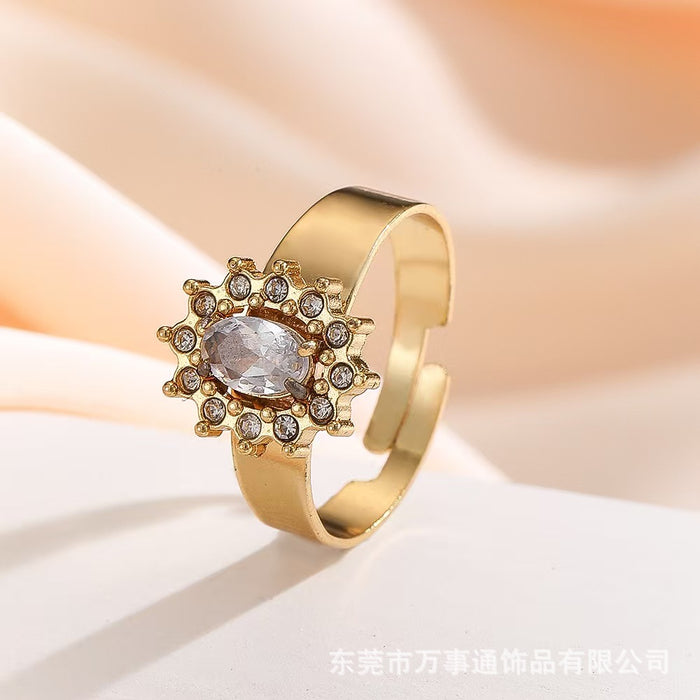 Wholesale New retro multi style zircon open ring, niche high-end, light luxury stainless steel accessory ring, couple ring