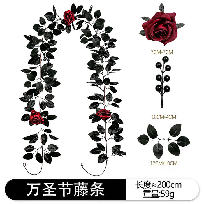 Wholesale  Decor Artificial Pumpkin Vine With Black Roses And Maple Leaves Chic Fabric Garland For Party Outdoor Resale