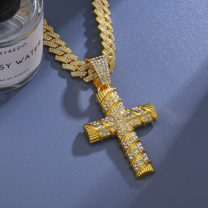 Wholesale New Personalized Full Diamond Cross Pendant Cuban Necklace Street Pendant Accessories