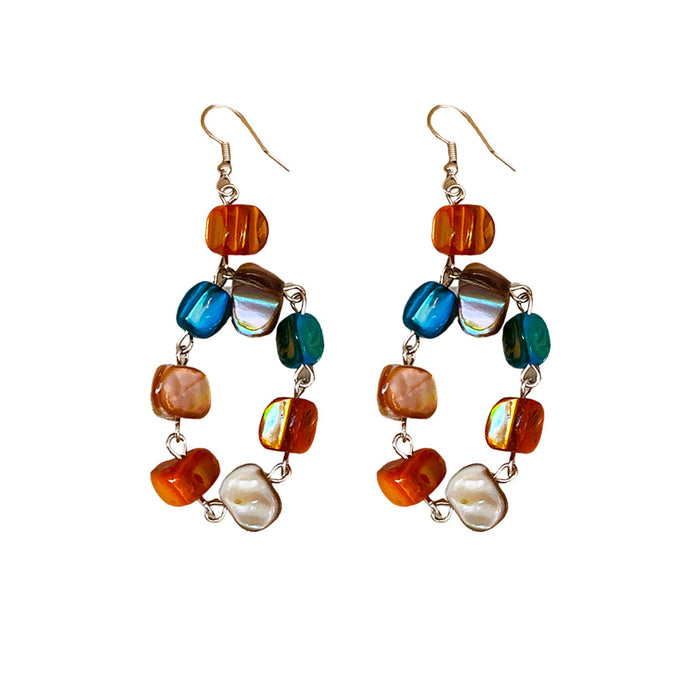 Wholesale Retro irregular shell square bead tassel earrings with light luxury, high-end feel, ear hooks, fashionable and versatile earrings