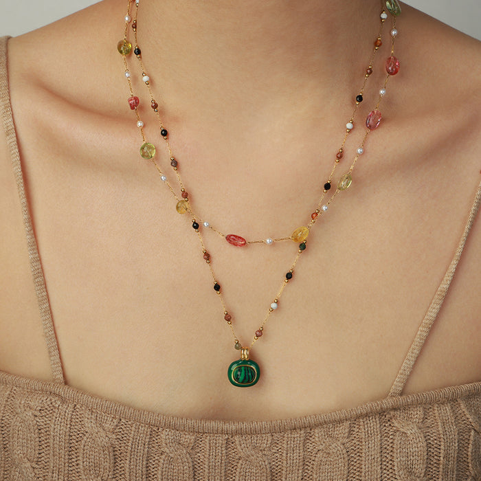 Wholesale Fashionable Gold  Stone Titanium Steel Necklace Jewelry Geometric Shape Regular Chain