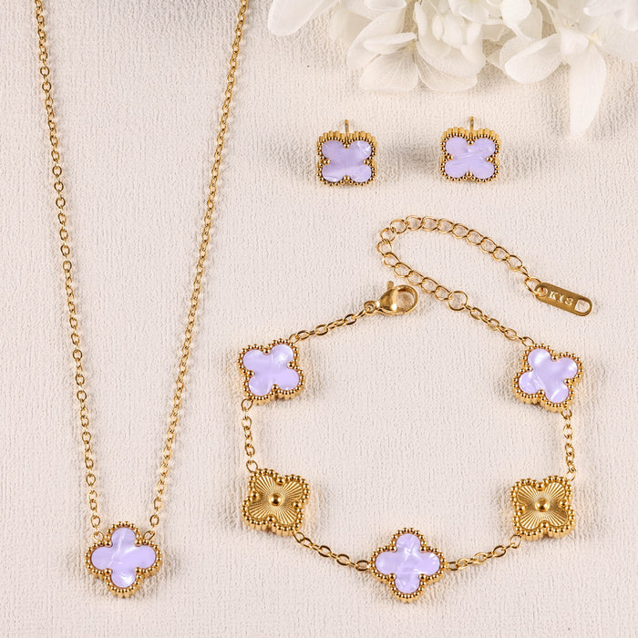 Wholesale Stainless Steel Four-Leaf Clover Gold-Plated Jewelry Set
