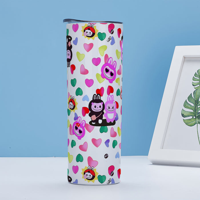 Wholesale Straight cup printed stainless steel thermos cup double-layer straight straw cup