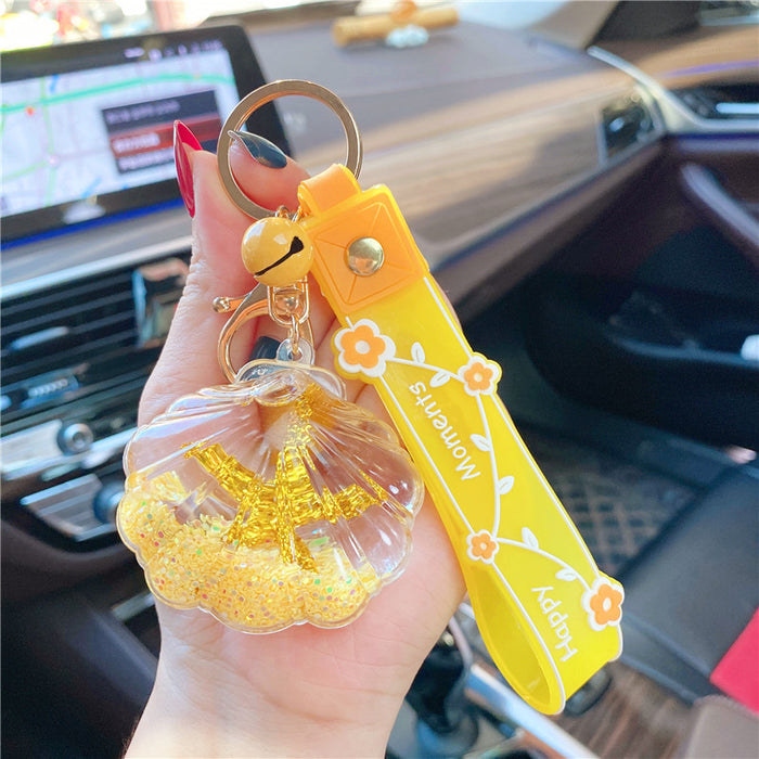 Wholesale Creative starfish floating bottle keychain acrylic oil quicksand car student backpack small gift ornaments