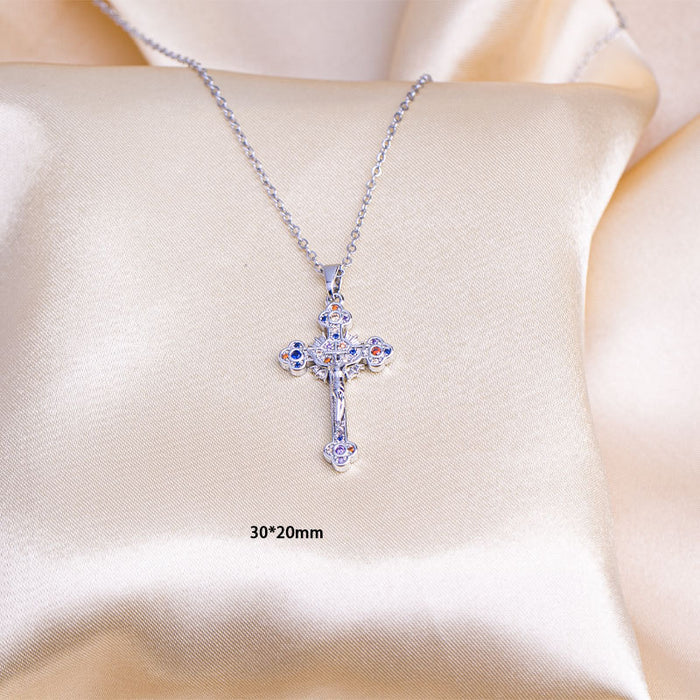 Wholesale Jewelry cross inlaid with diamonds necklace, niche design, fashionable and versatile pendant, high-end feel