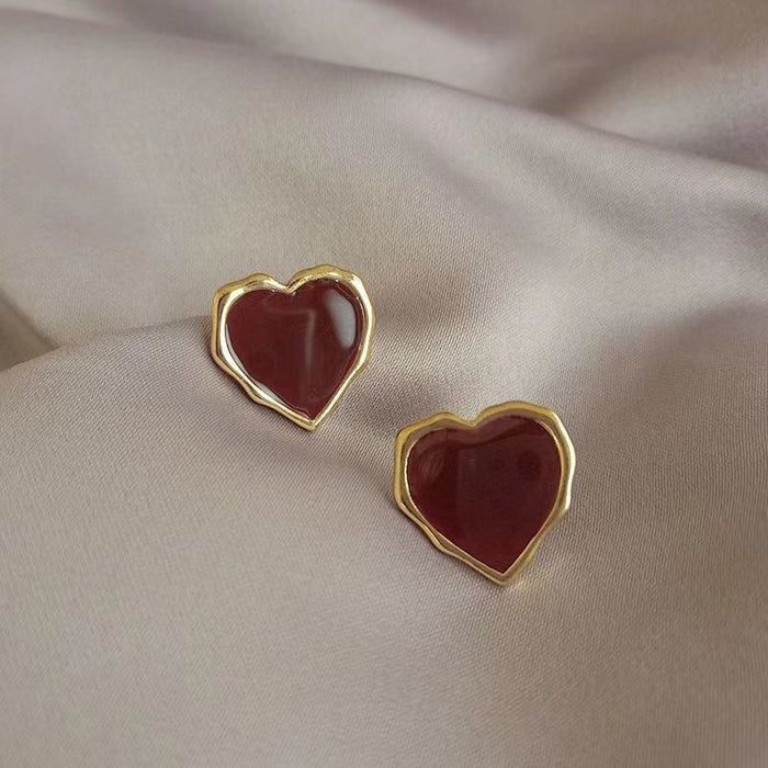 Wholesale Silver needle wine red light luxury retro female temperament pearl earrings high-end earrings