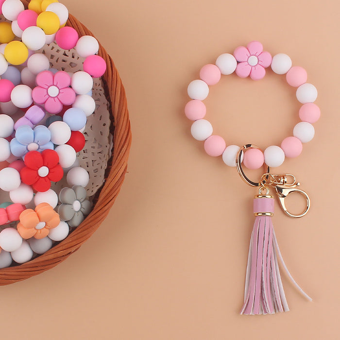 Wholesale Cartoon Flower Silicone Handmade Beaded Wrist Keychain JDC-KC-GuangTian007