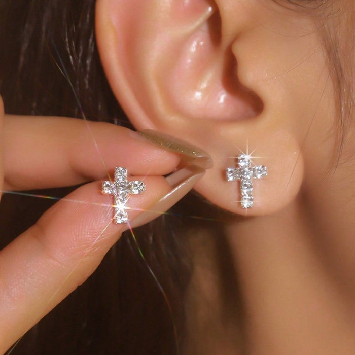 Wholesale Full Diamond Cross Earrings for Women Small Earrings Rhinestone Earrings